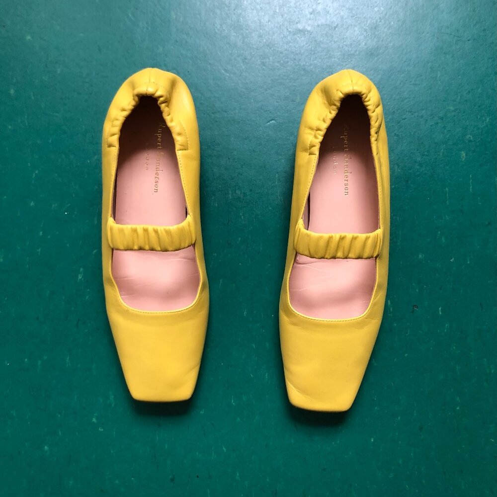 Yellow Leather Mary Jane Flats RP $700